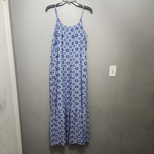 LOFT Womens Blue and White Floral Maxi Dress Costal Boho Resort